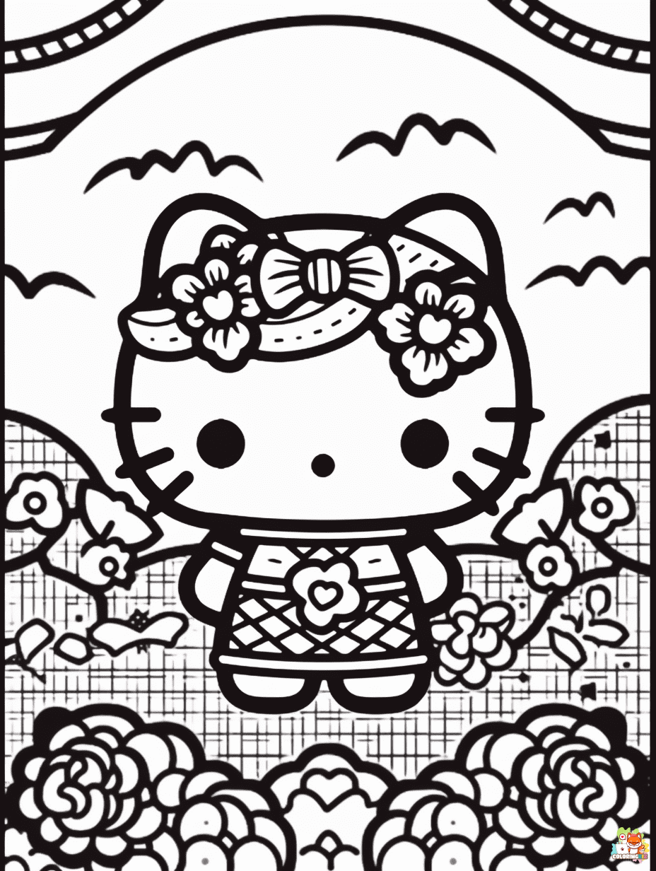 Free hello kitty summer coloring pages for kids 1