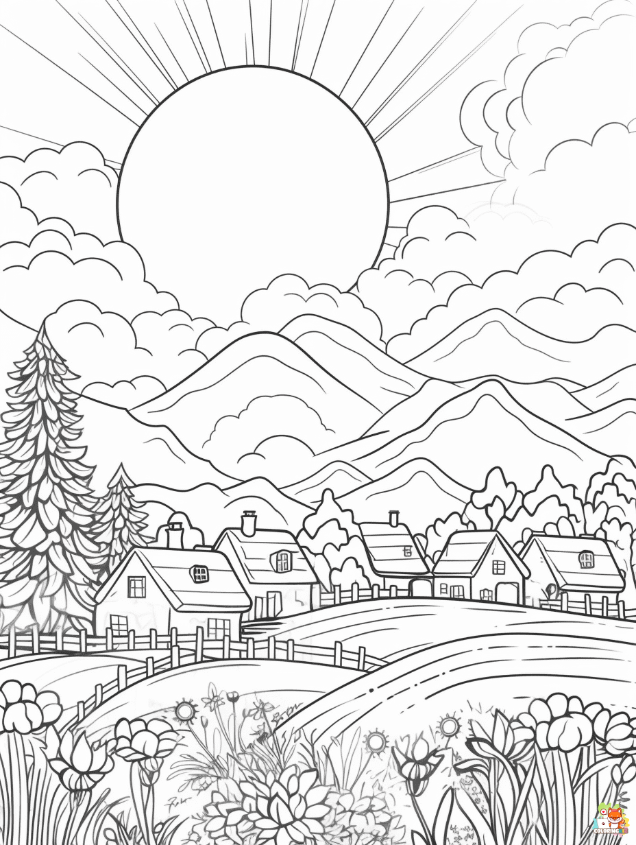 Free summer landscape coloring pages for kids 1