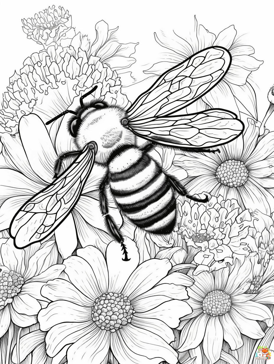 N1 Midjourney Bee Coloring pages for adult A bee in a garden of cda71cc2 ad67 43a3 b070 c88965129b49
