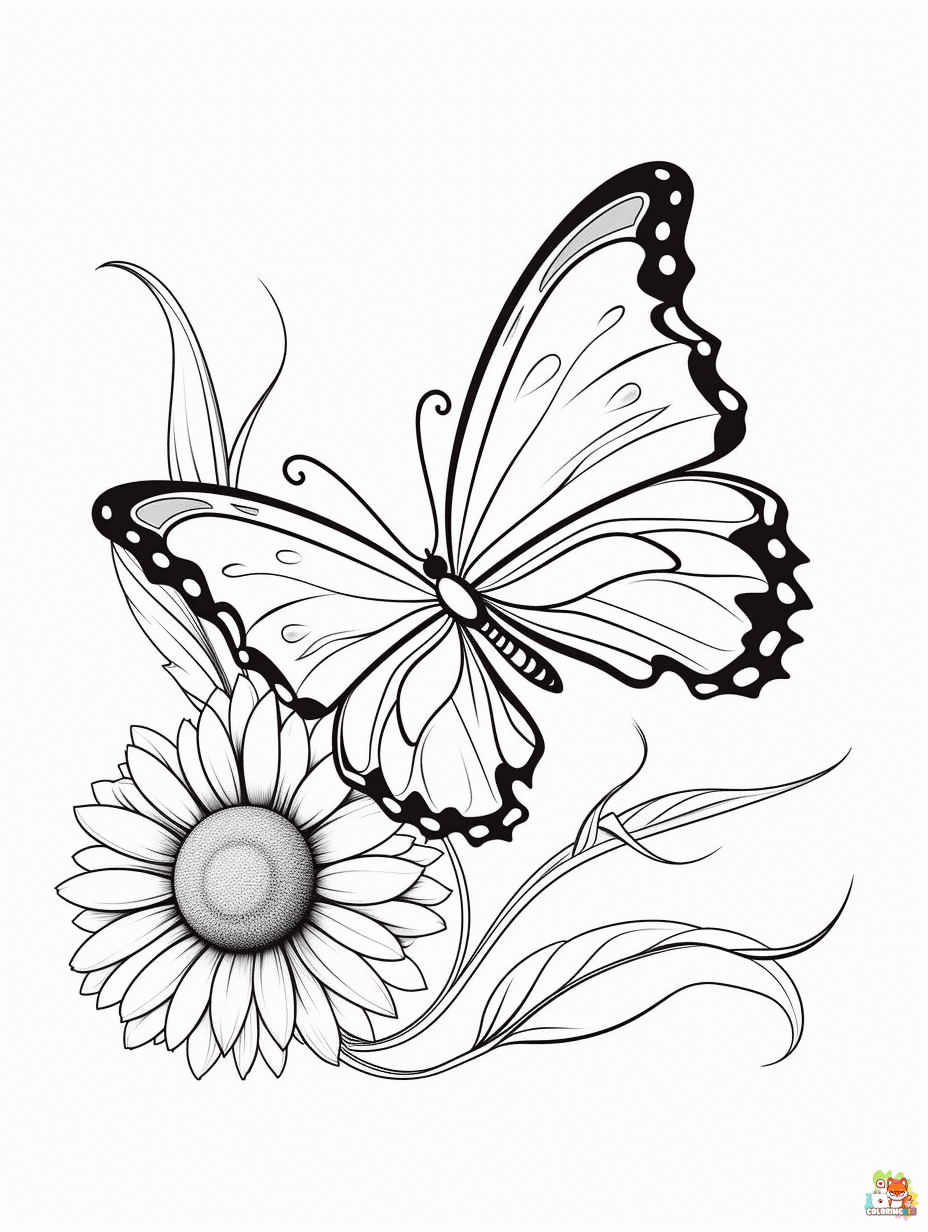 Printable Sunflower and Butterfly Coloring Pages 1