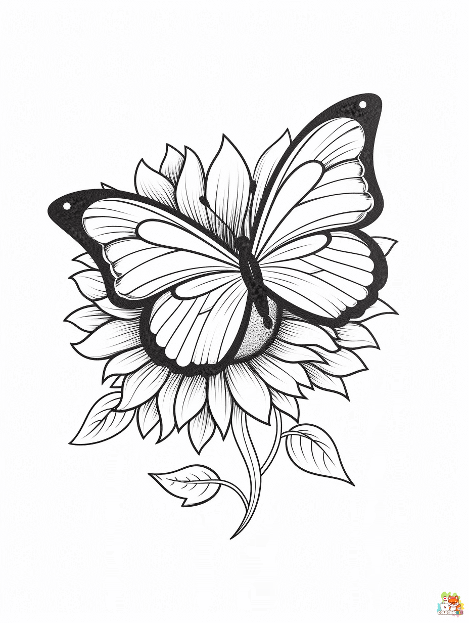 Printable Sunflower and Butterfly Coloring Pages 2