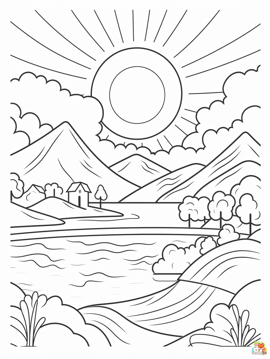 Printable summer landscape coloring sheets 1