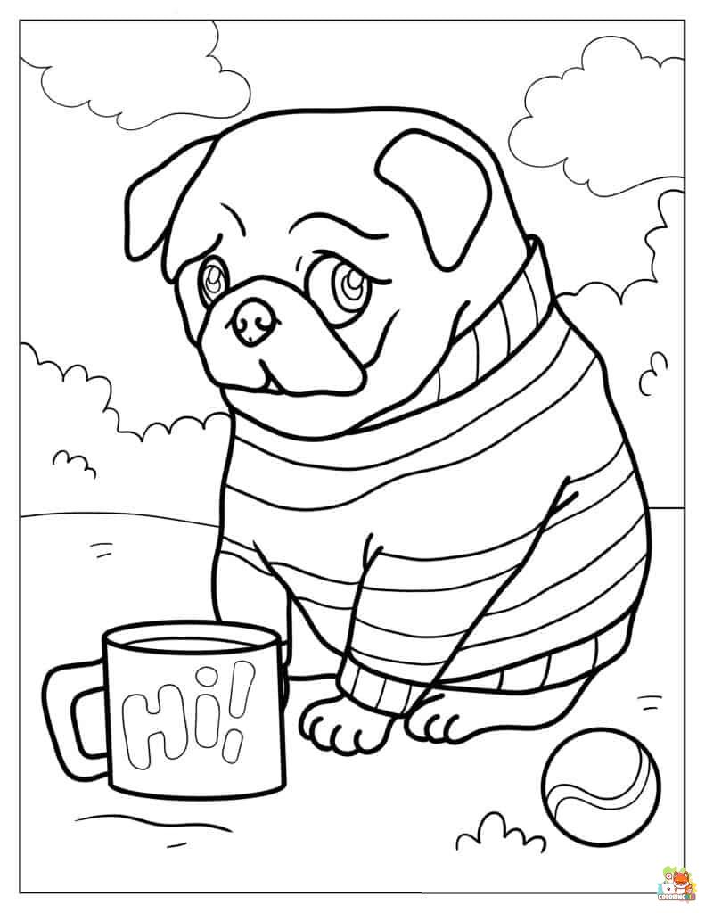 Pug Playing Ball Coloring Pages 1