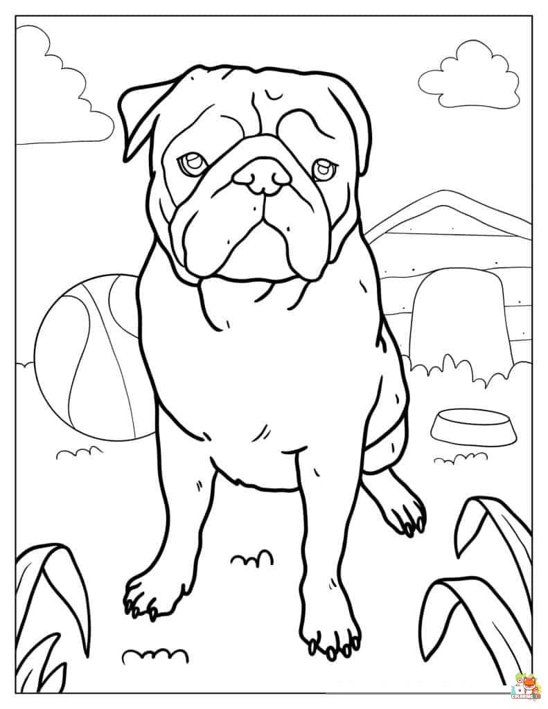 Pug Playing Ball Coloring Pages 4