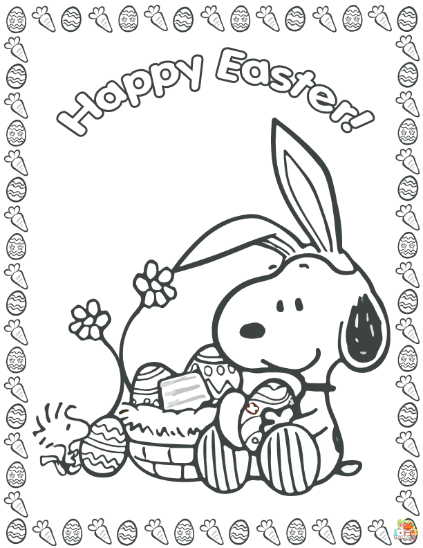 Snoopy and Easter Eggs Coloring Pages 1