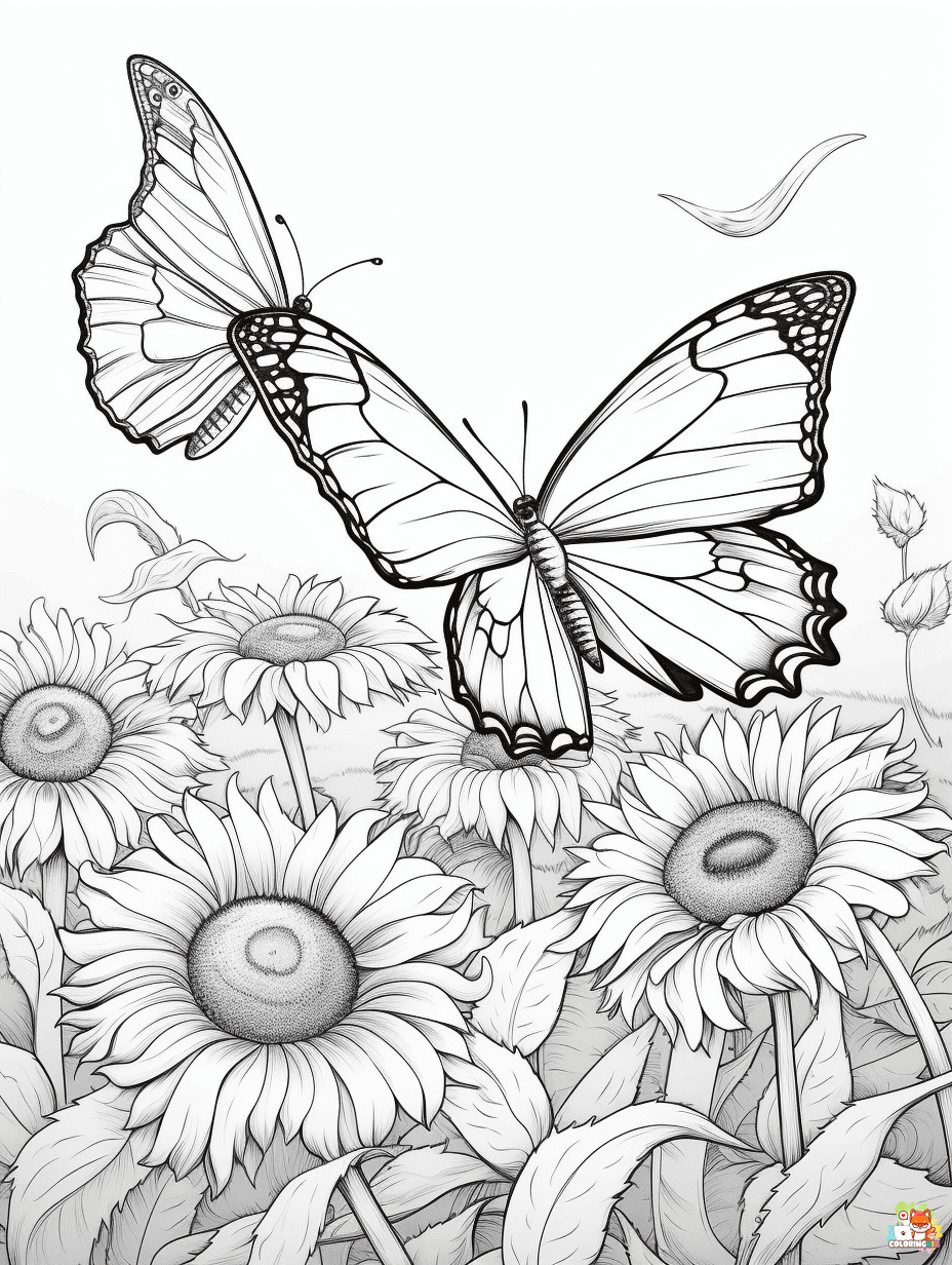Sunflower and Butterfly Coloring Pages 11