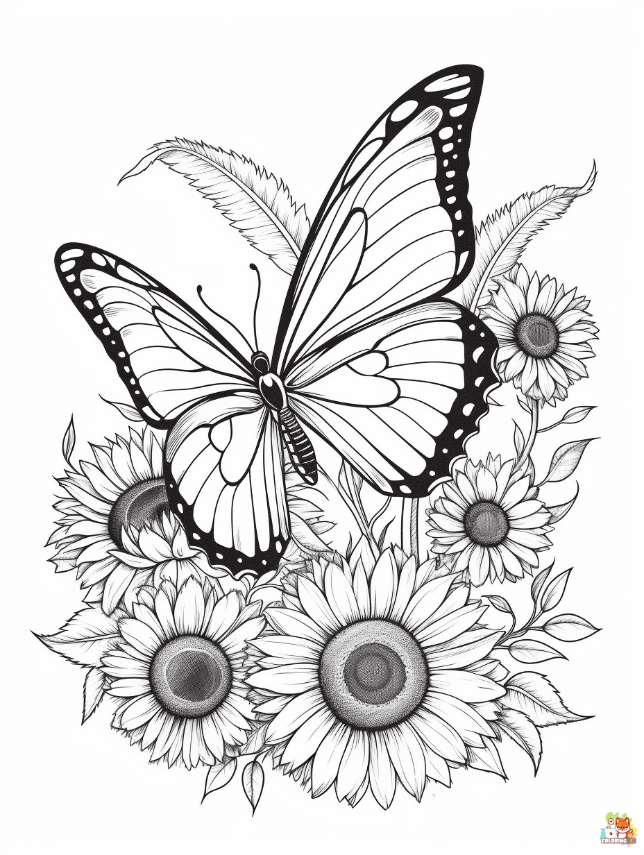 Sunflower and Butterfly Coloring Pages 12