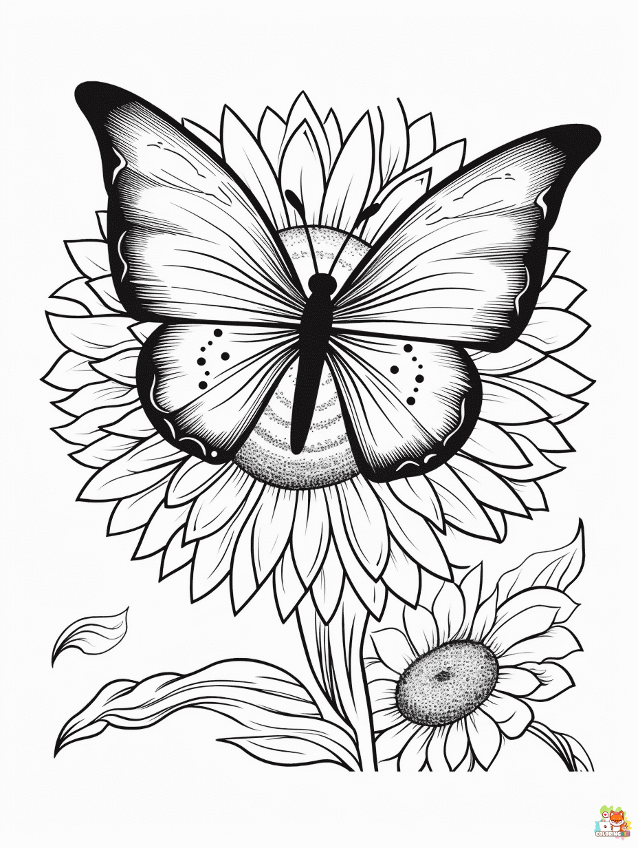 Sunflower and Butterfly Coloring Pages for Kids 2