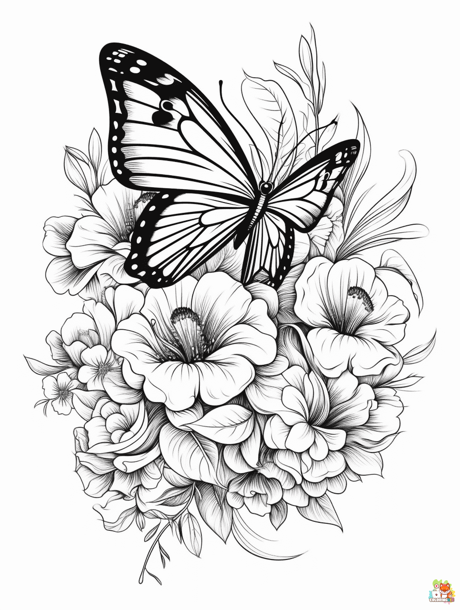 butterfly flowers coloring pages