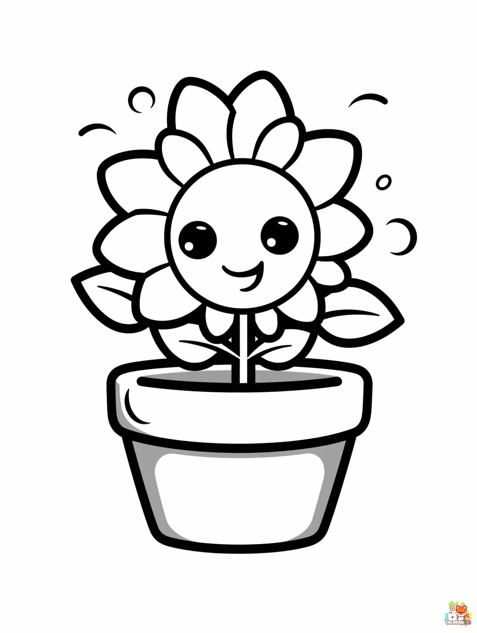 coloring pages of flower pots easy