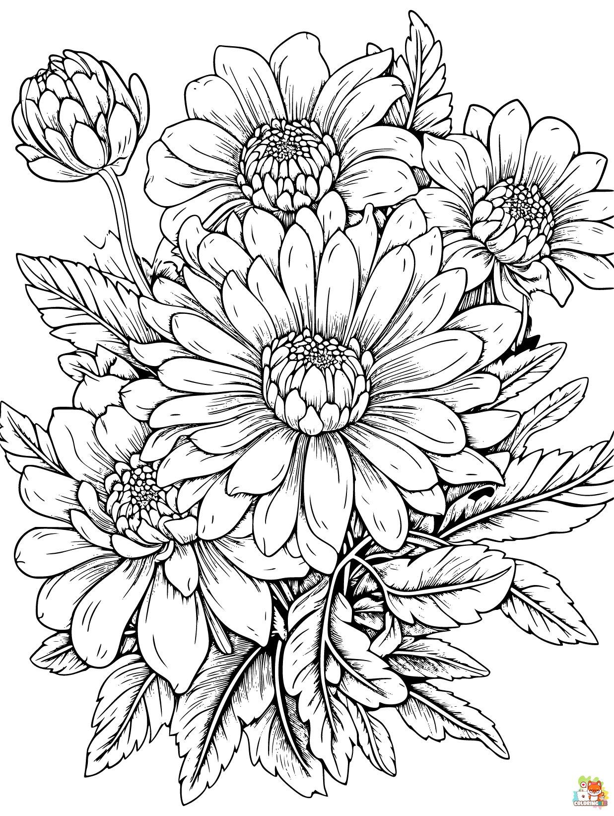 flower coloring pages realistic