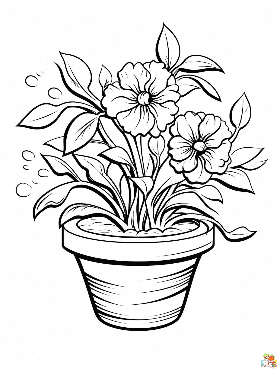 flower in a pot coloring page
