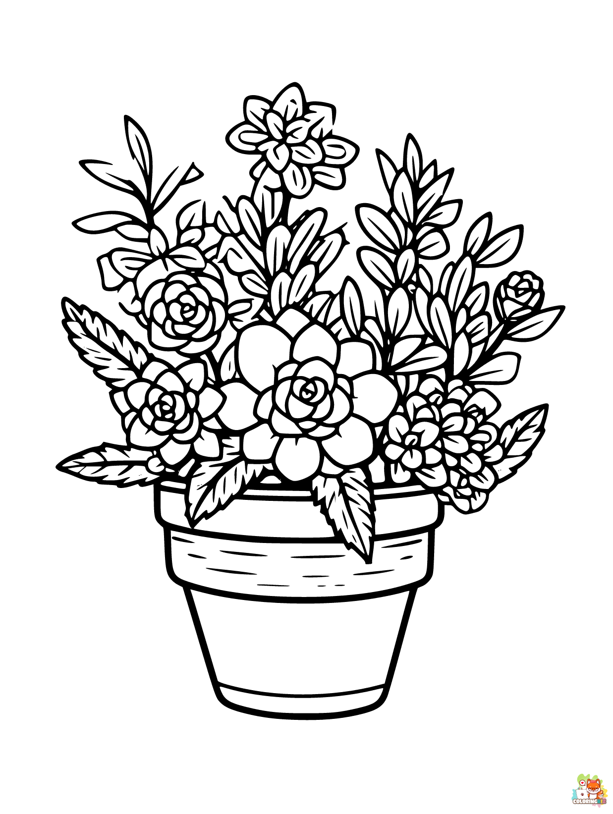 flower pot coloring pages printable 1