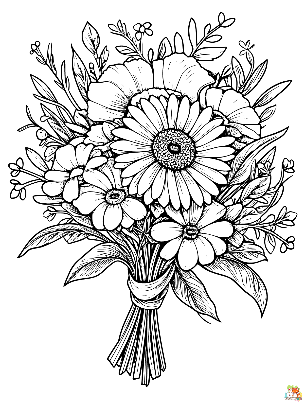 free printable flower bouquet coloring pages
