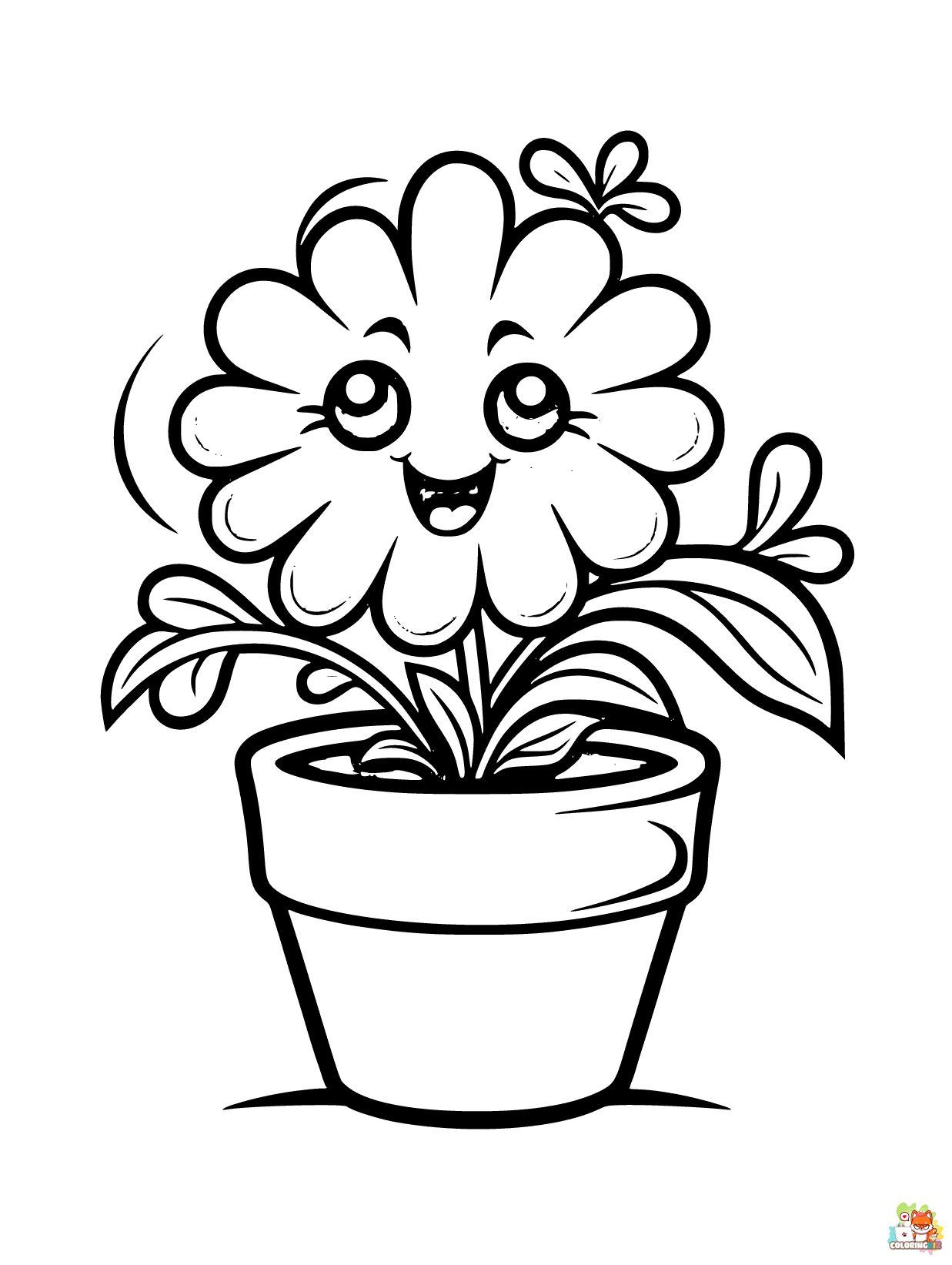 free printable flower pot coloring page