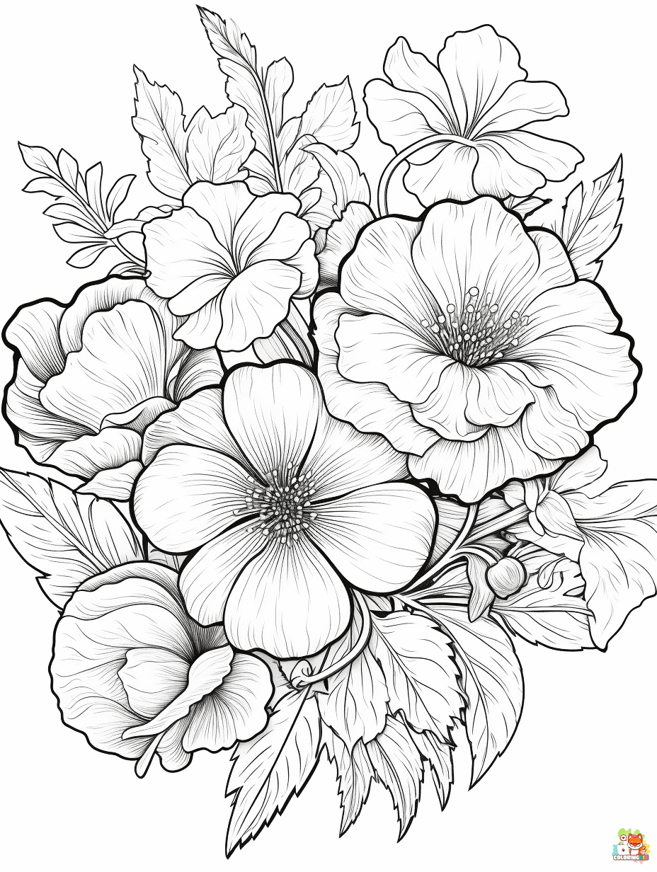 free printable realistic flower coloring pages