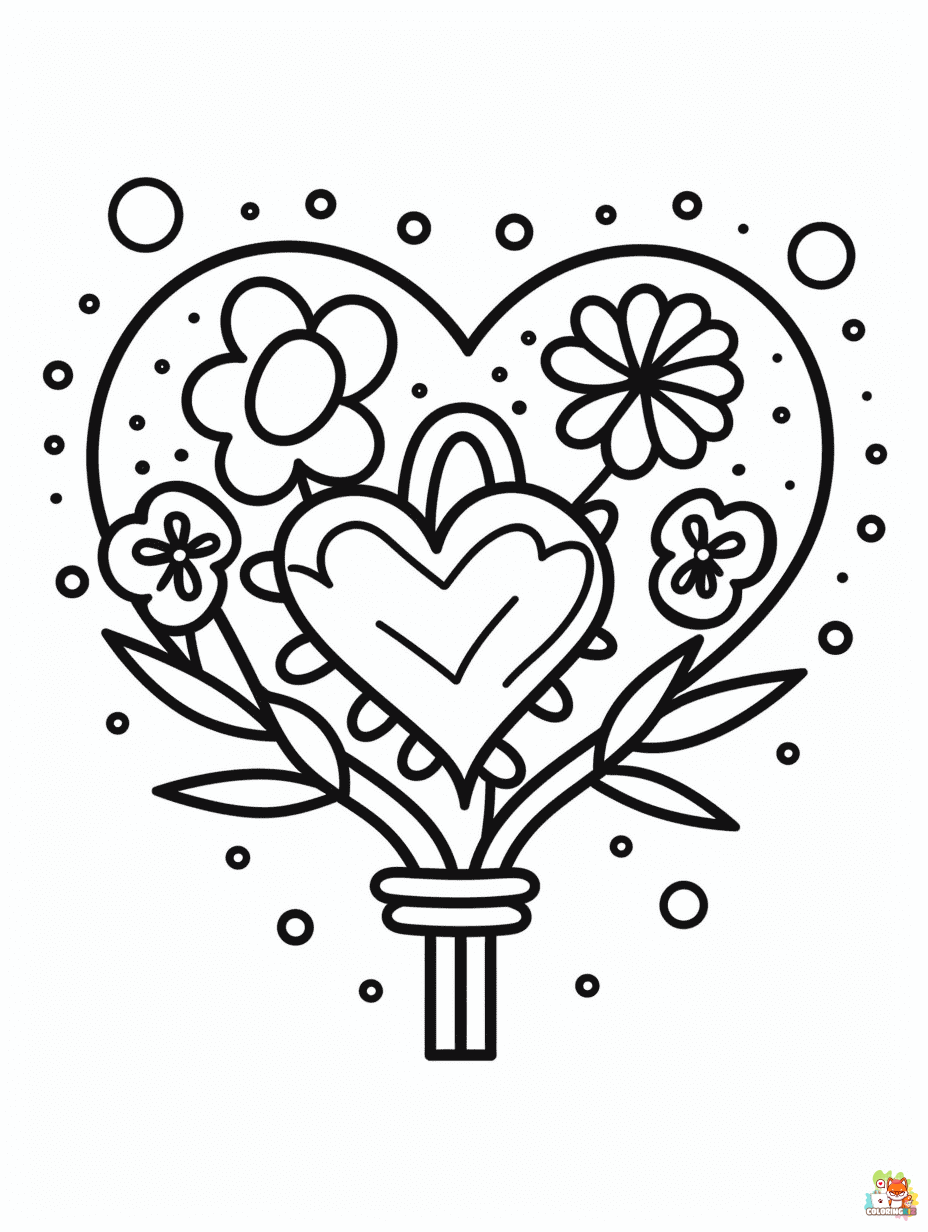 heart and flower coloring pages