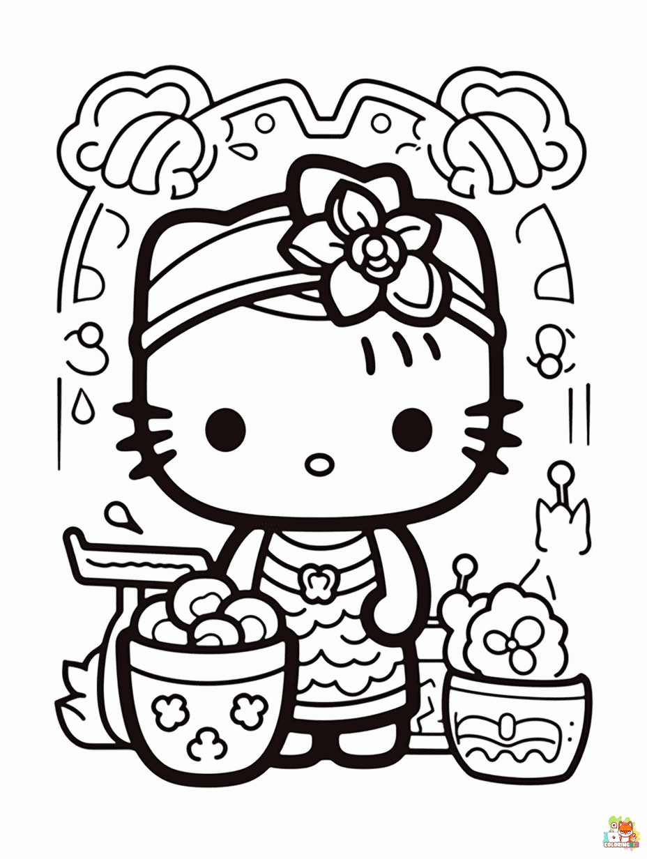 hello kitty summer coloring pages free 1