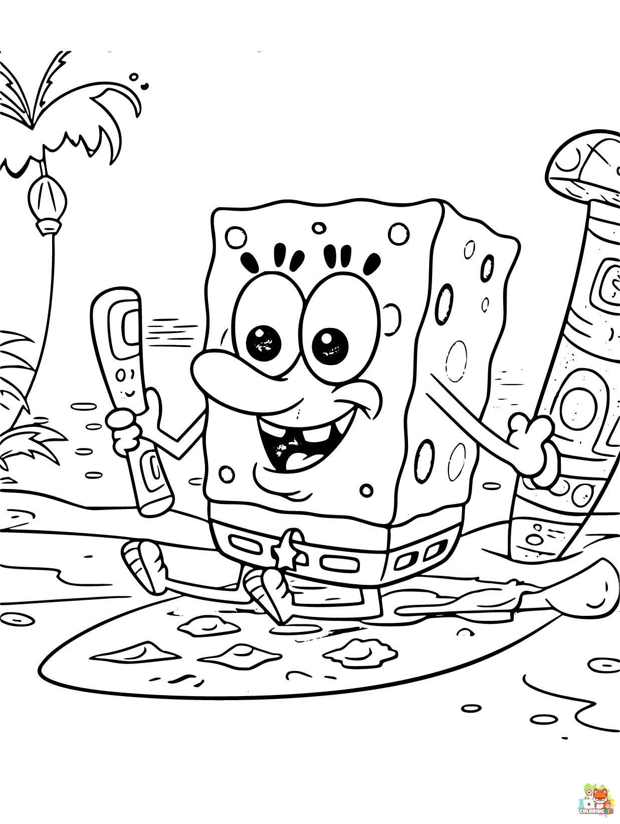 spongebob summer coloring pages free 1