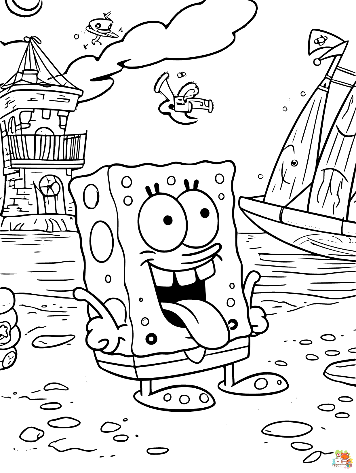 spongebob summer coloring pages printable free 1