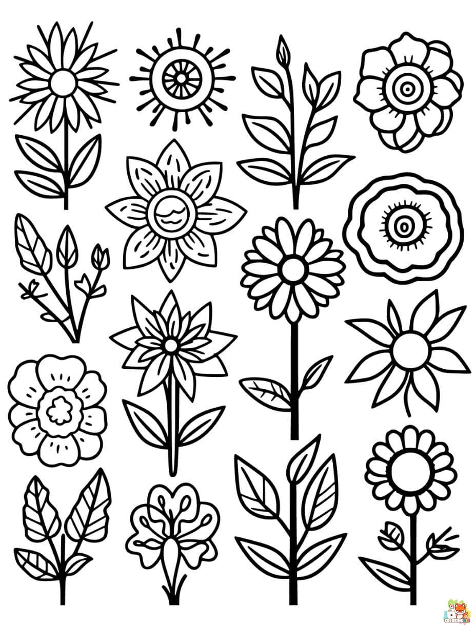summer flower coloring pages easy