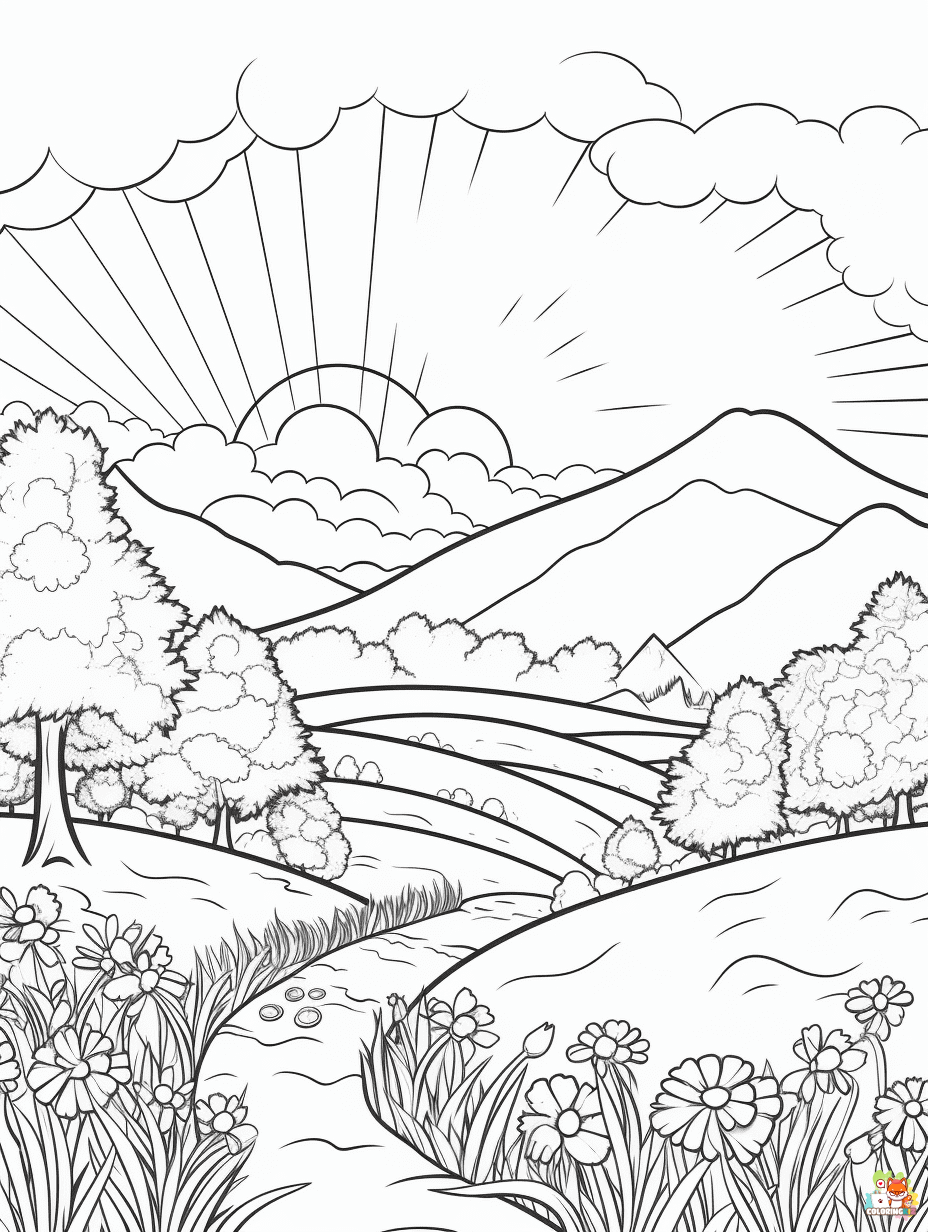 summer landscape coloring pages free 1