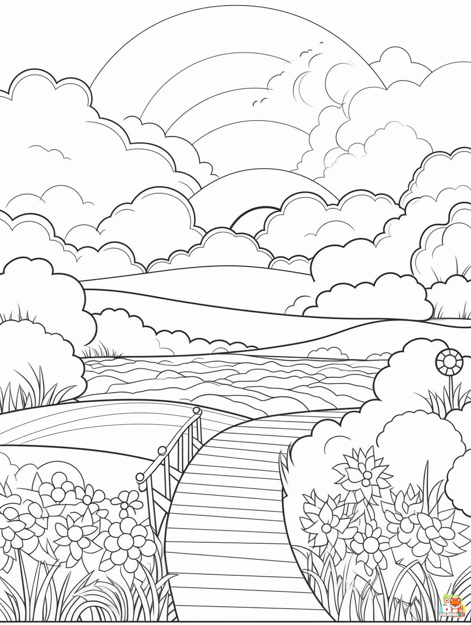 summer landscape coloring pages to print 1