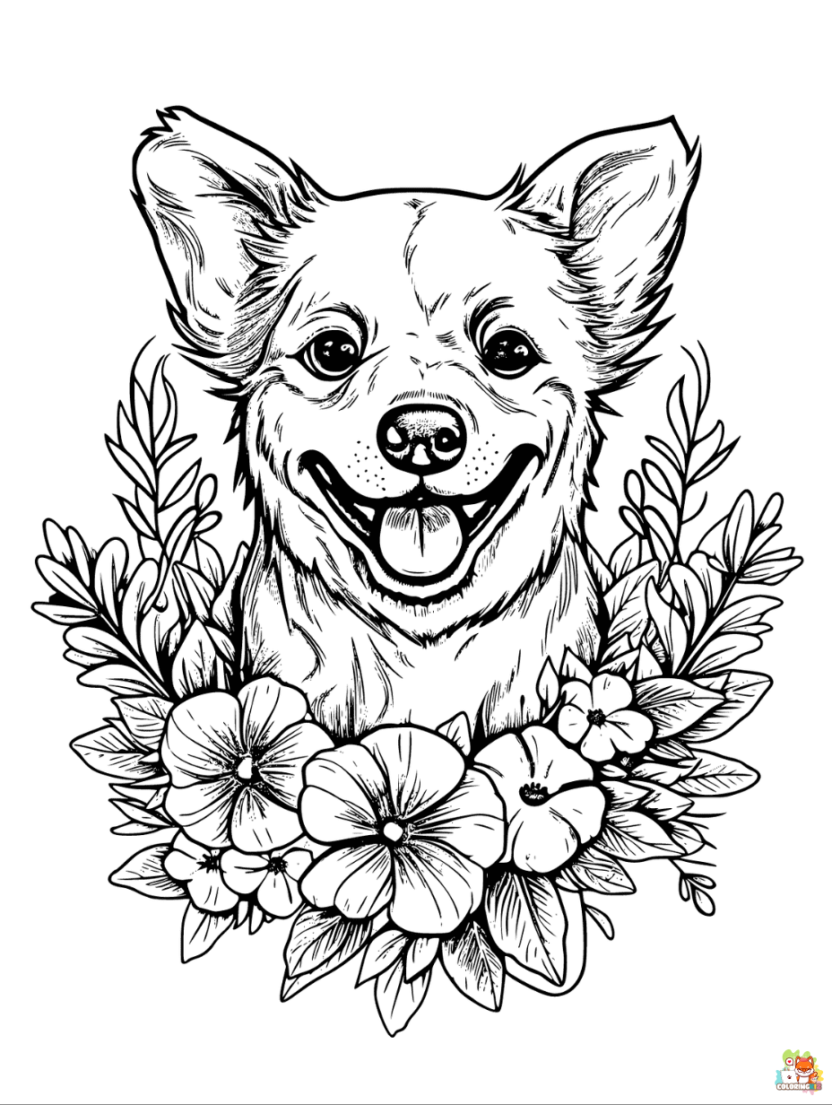 Dog with Flowers Coloring Pages