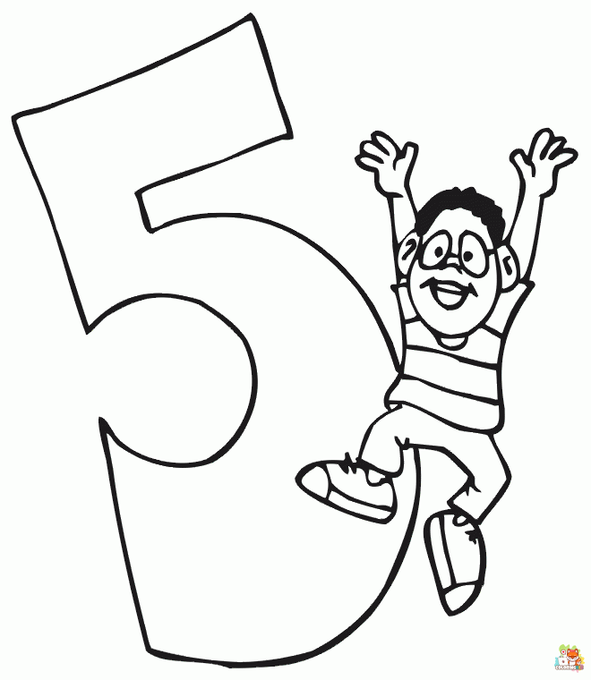 Free Number 5 coloring pages for kids