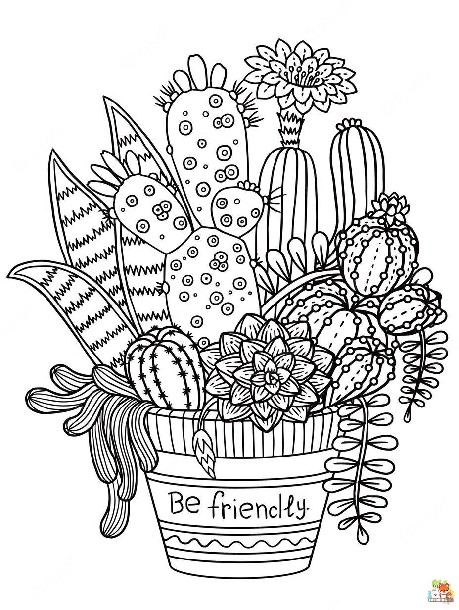 Free cactus coloring pages for kids