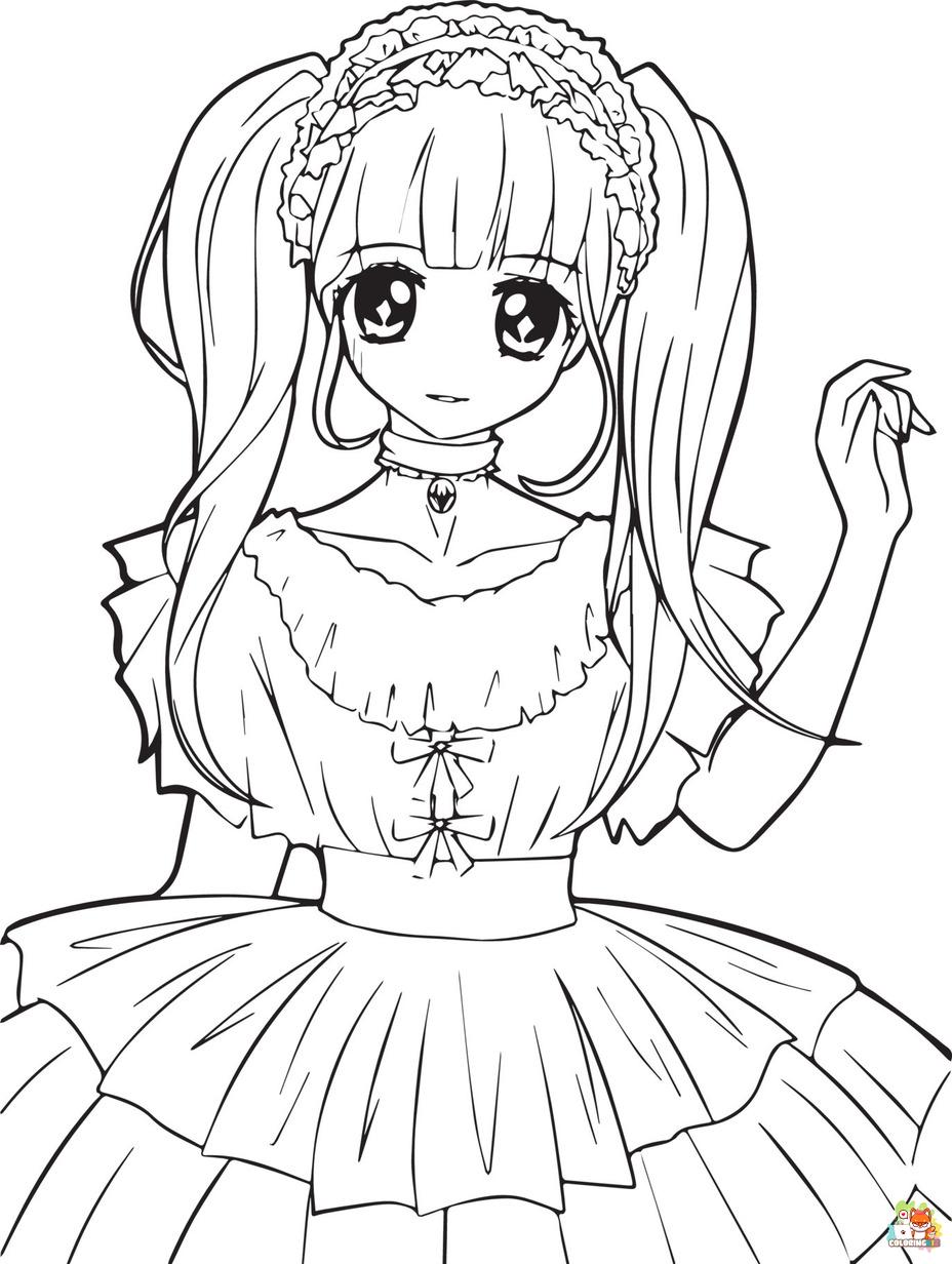 Free female anime coloring pages for kids