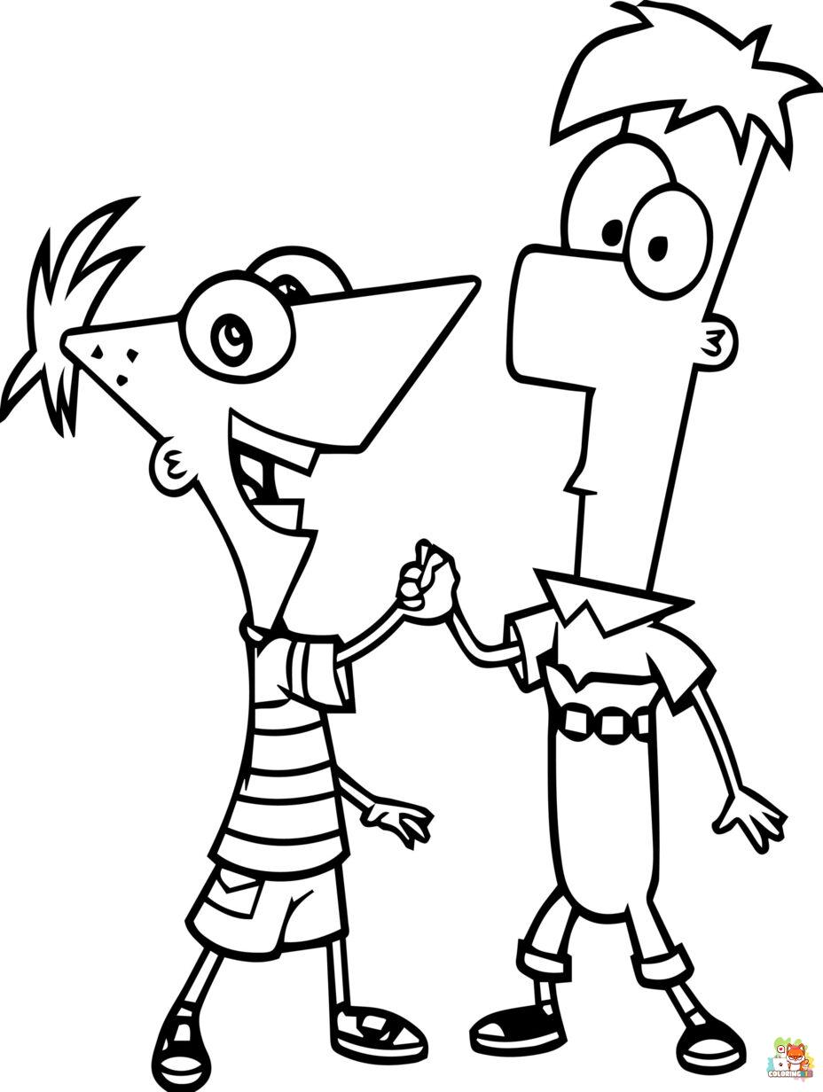 Free phineas and ferb coloring pages for kids