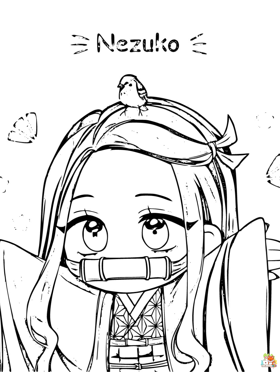 Nezuko and Bird Coloring Pages