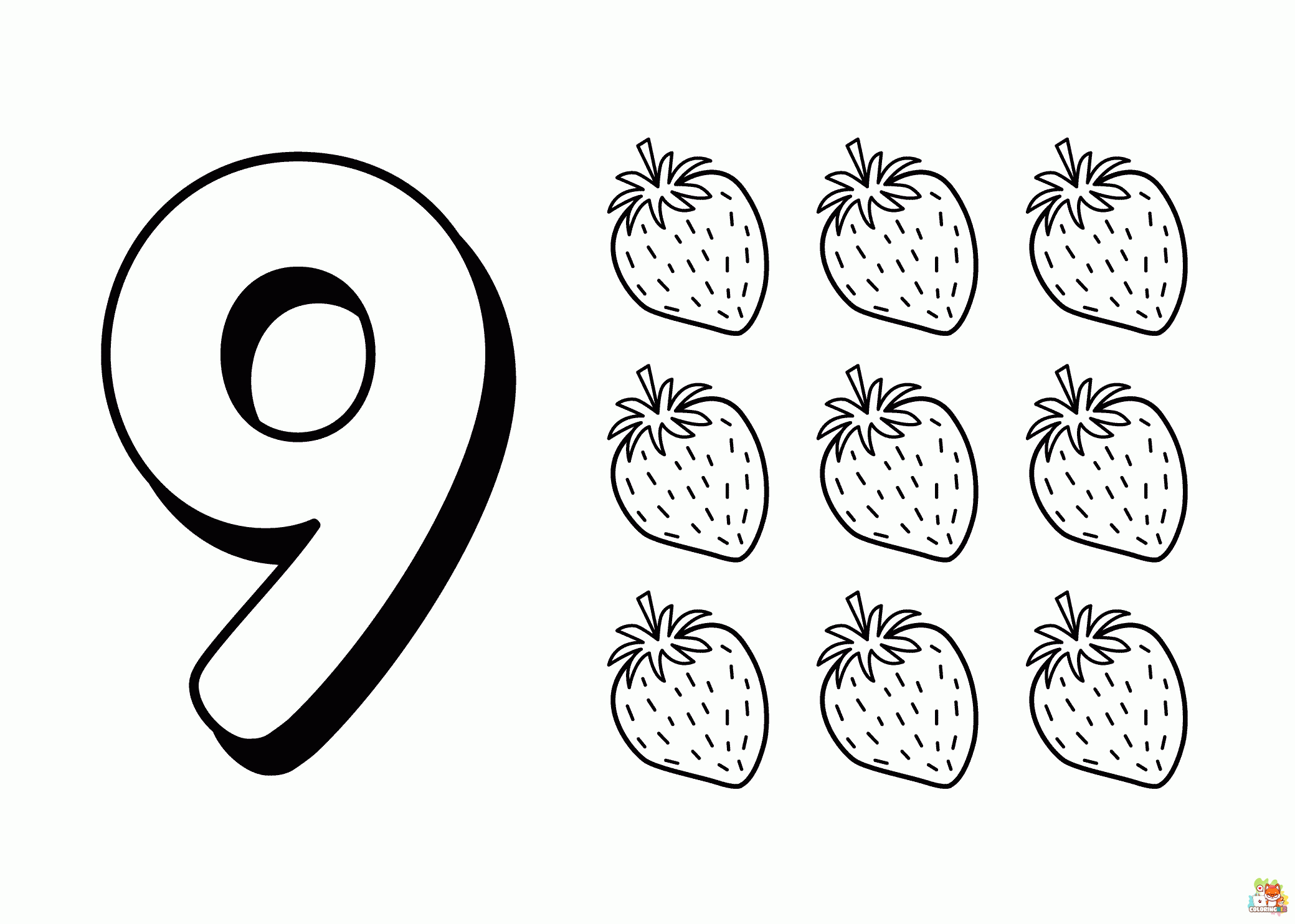 Printable Number 9 coloring sheets