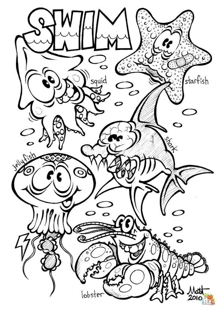 Printable sea creatures coloring sheets
