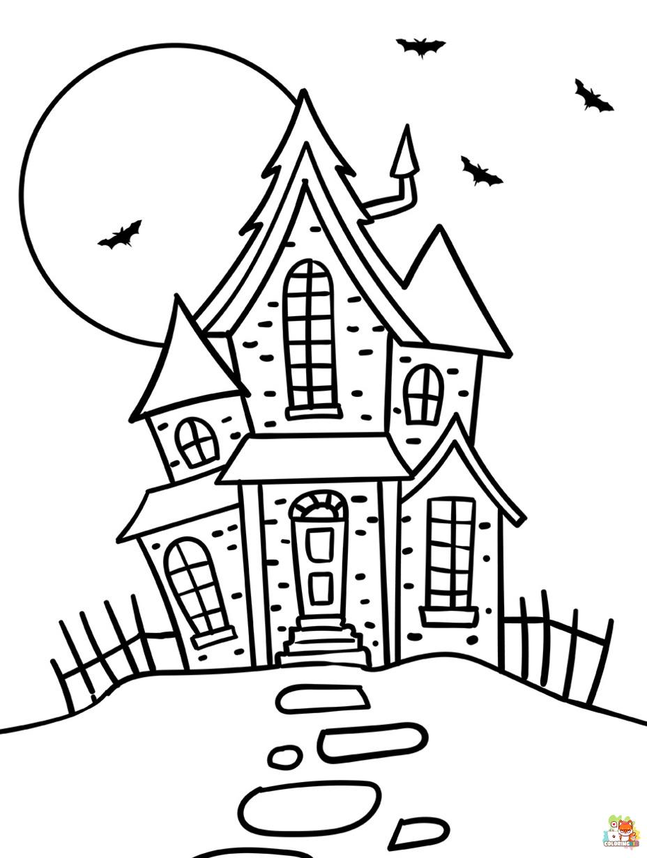 haunted house coloring pages 1