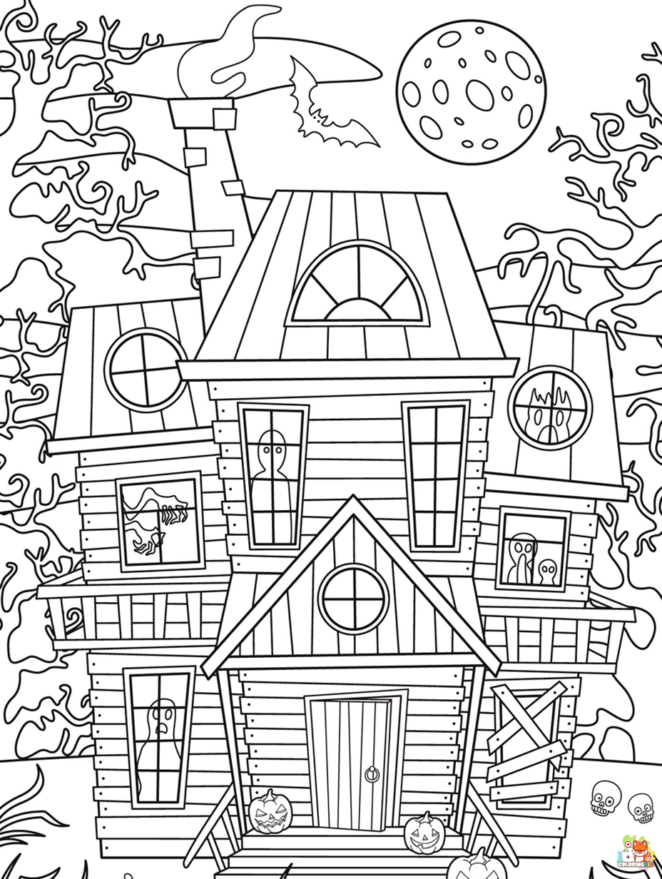 haunted house coloring pages free