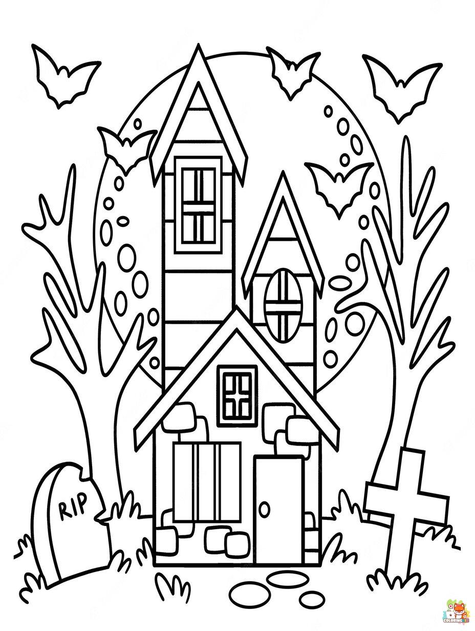 haunted house coloring pages printable free