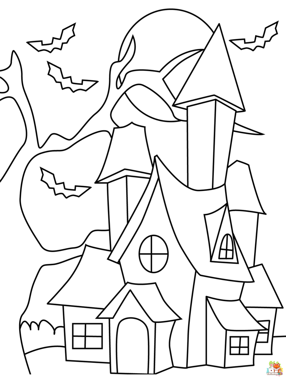 haunted house coloring pages printable