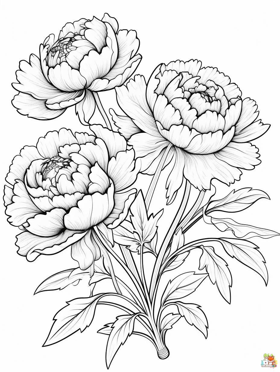 peonies coloring pages 1