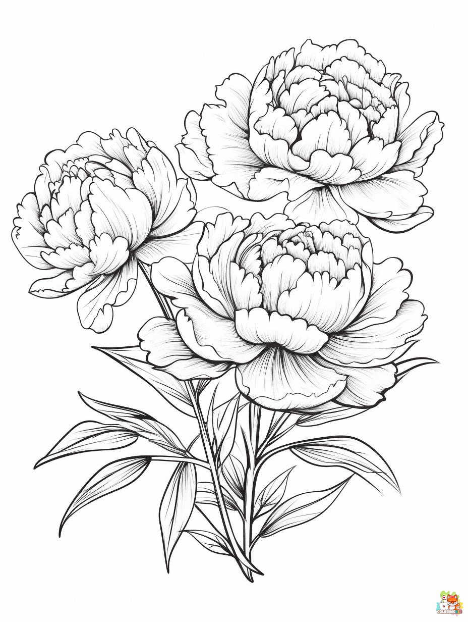 peonies coloring pages free