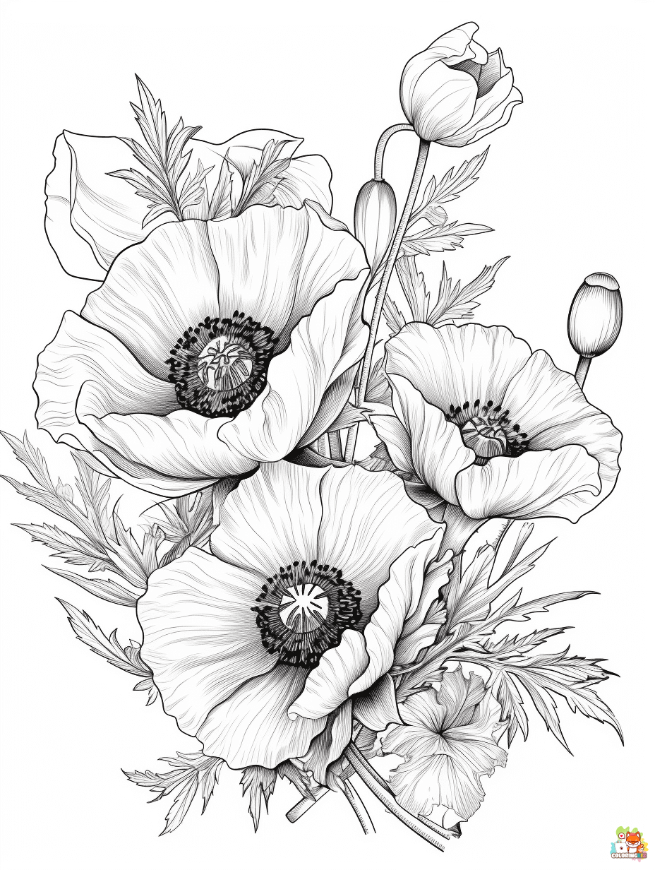 poppies coloring pages 3